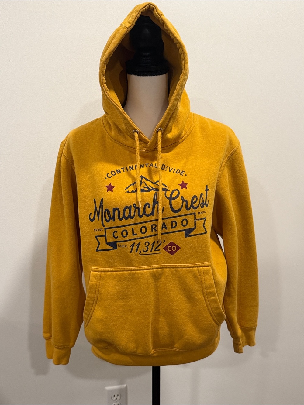 Lane Seven Mustard Hoodie with Distressed "Monarch Crest Colorado" Graphic Sz S